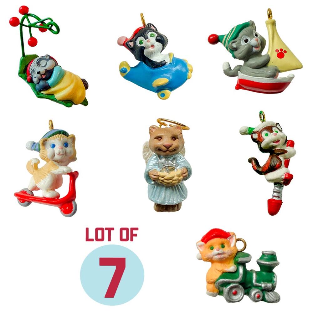 Lot of 7 Vintage 1988–1992 Hallmark Keepsake Miniature Kittens/Kitty Ornaments
